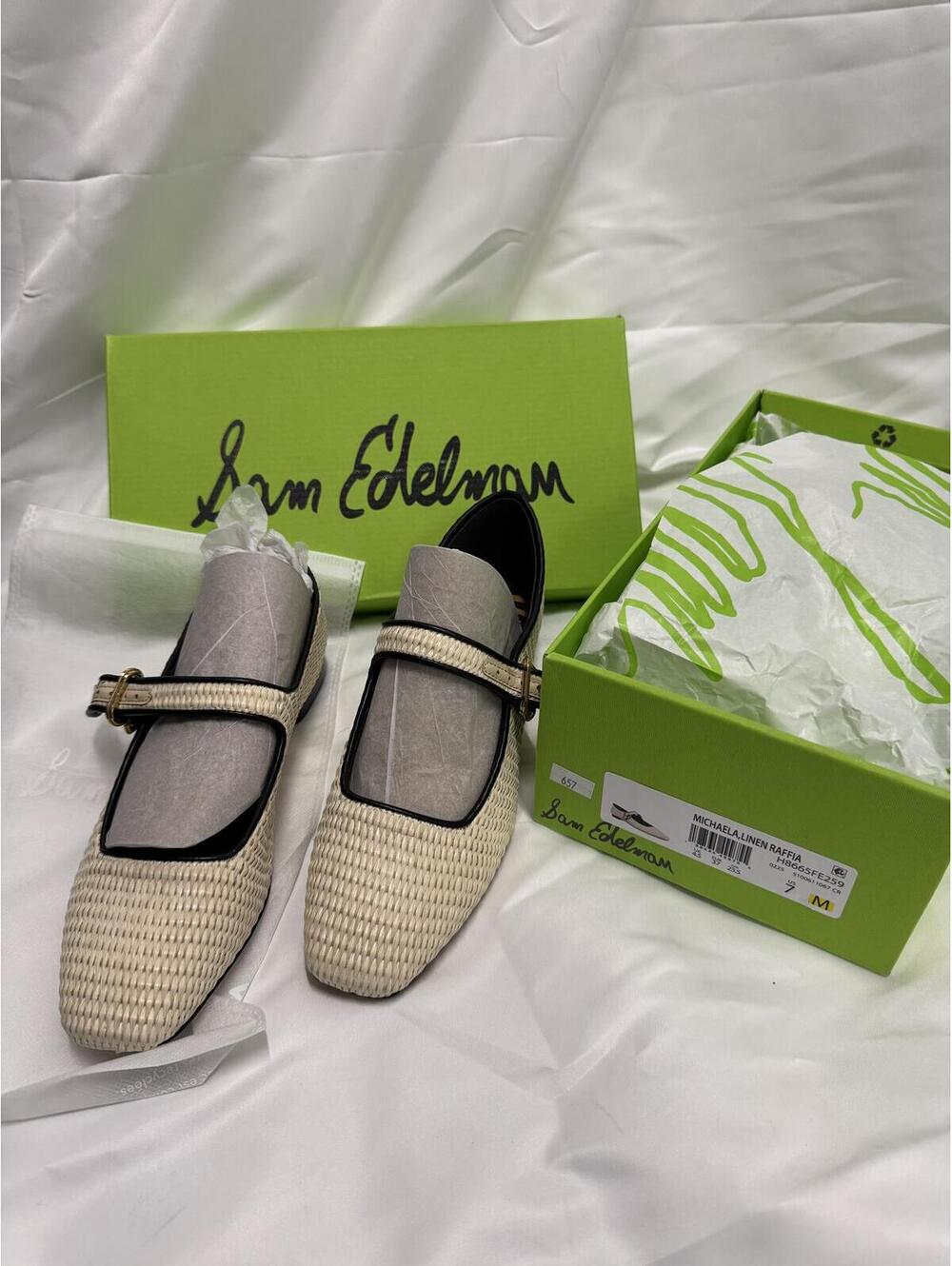 Sam Edelman Cream Woven Mary Jane Flats Size 7M